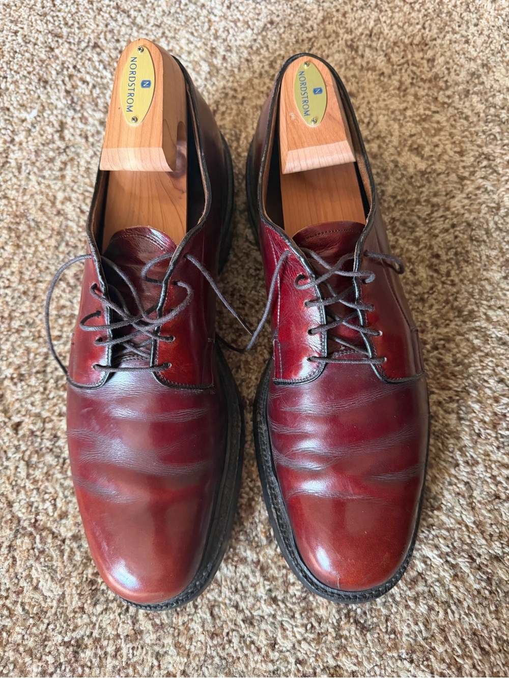 Allen Edmonds Leeds Red Brown Leather Plain Toe Derby Men’s 11 AAA Dress Shoe